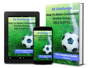 5K Challenge football trading strategy ebook cover shown in tablet, mobile and book versions.